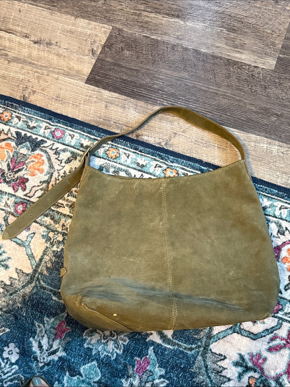 Genuine Italian Olive Suede Shoulder Bag - Classic Everyday Tote